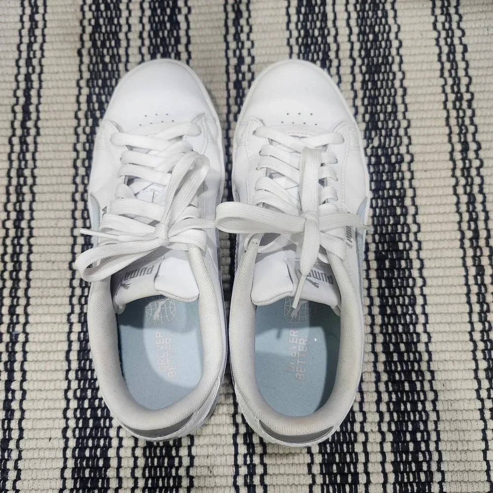 Puma Jada Womens White Light Blue Leather Platform Sneakers Low Top Shoes size 8